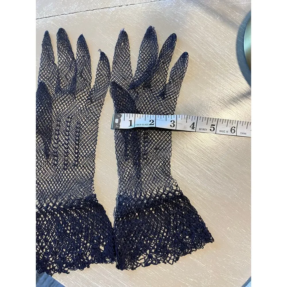 Vintage Navy Blue German-made Fishnet Dress Gloves